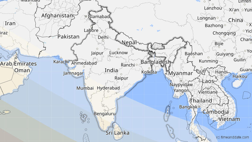 A map of Indien, showing the path of the 3. Aug 2092 Ringförmige Sonnenfinsternis