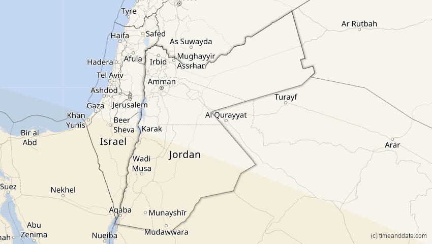 A map of Jordanien, showing the path of the 3. Aug 2092 Ringförmige Sonnenfinsternis