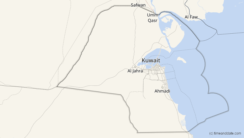 A map of Kuwait, showing the path of the 3. Aug 2092 Ringförmige Sonnenfinsternis