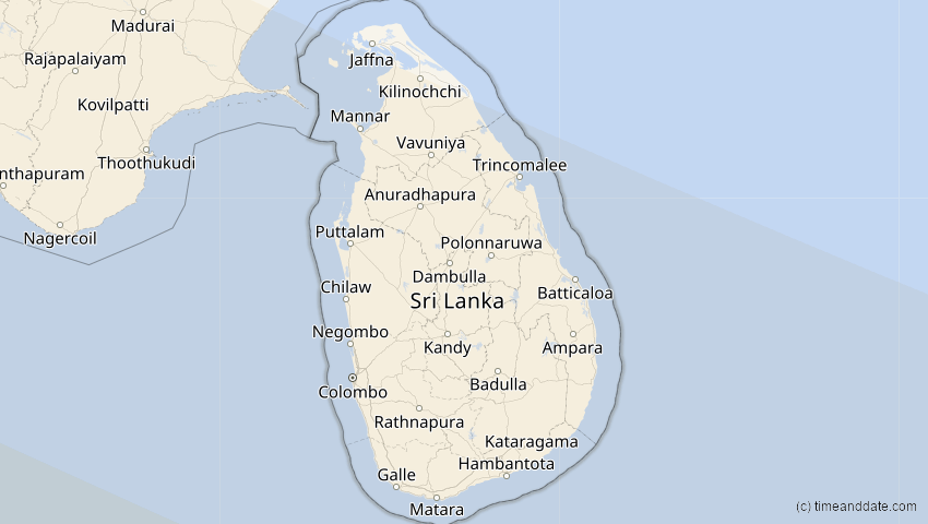 A map of Sri Lanka, showing the path of the 3. Aug 2092 Ringförmige Sonnenfinsternis