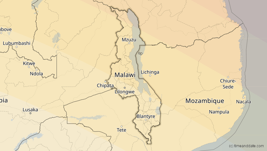 A map of Malawi, showing the path of the 3. Aug 2092 Ringförmige Sonnenfinsternis