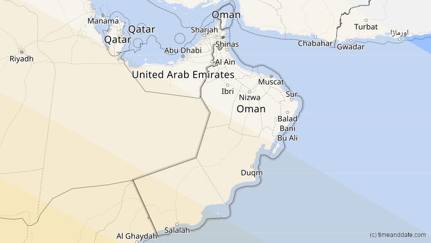 A map of Oman, showing the path of the 3. Aug 2092 Ringförmige Sonnenfinsternis