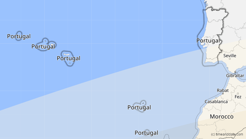 A map of Portugal, showing the path of the 3. Aug 2092 Ringförmige Sonnenfinsternis
