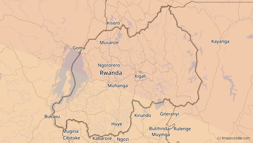 A map of Ruanda, showing the path of the 3. Aug 2092 Ringförmige Sonnenfinsternis