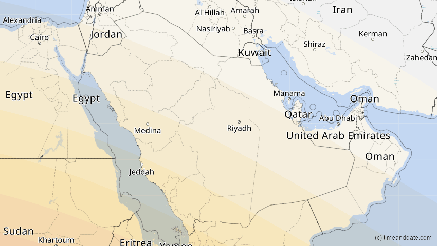 A map of Saudi-Arabien, showing the path of the 3. Aug 2092 Ringförmige Sonnenfinsternis