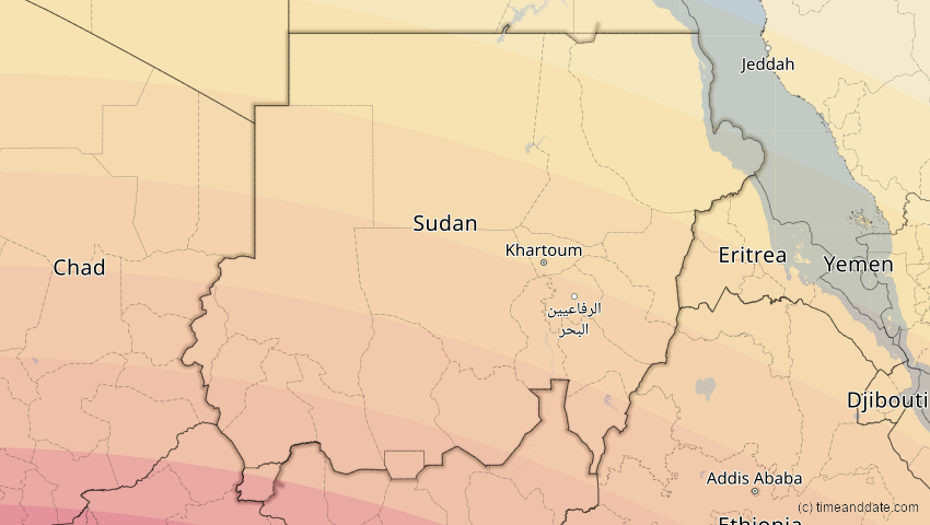 A map of Sudan, showing the path of the 3. Aug 2092 Ringförmige Sonnenfinsternis