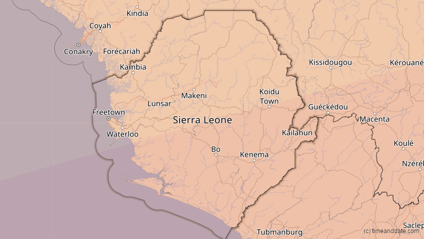 A map of Sierra Leone, showing the path of the 3. Aug 2092 Ringförmige Sonnenfinsternis
