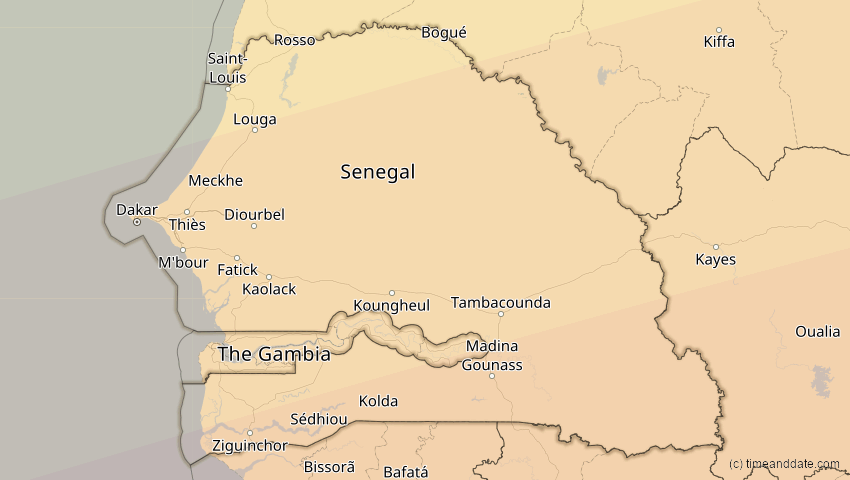 A map of Senegal, showing the path of the 3. Aug 2092 Ringförmige Sonnenfinsternis