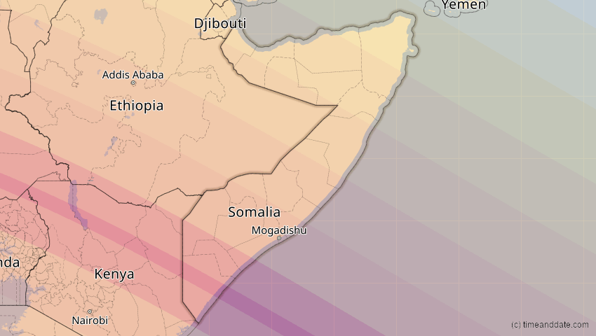 A map of Somalia, showing the path of the 3. Aug 2092 Ringförmige Sonnenfinsternis