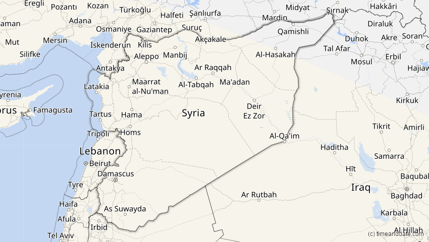 A map of Syrien, showing the path of the 3. Aug 2092 Ringförmige Sonnenfinsternis