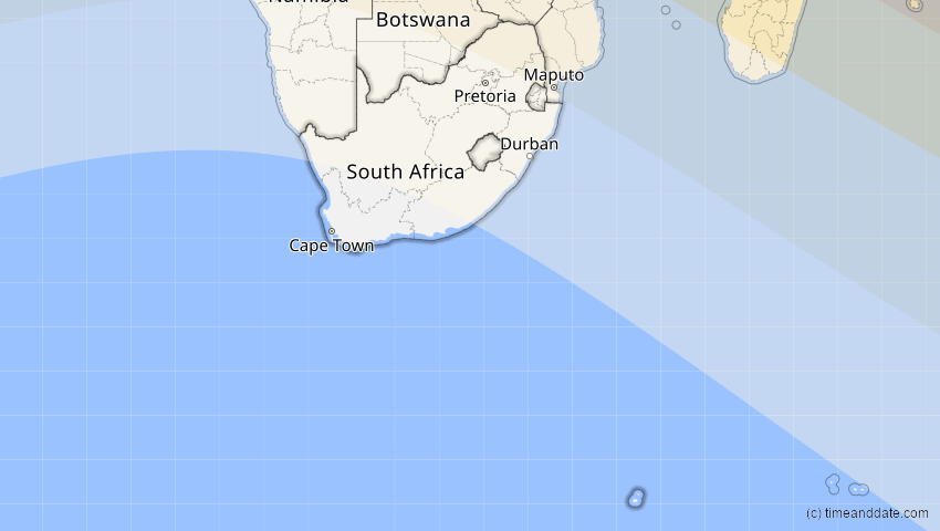 A map of Südafrika, showing the path of the 3. Aug 2092 Ringförmige Sonnenfinsternis