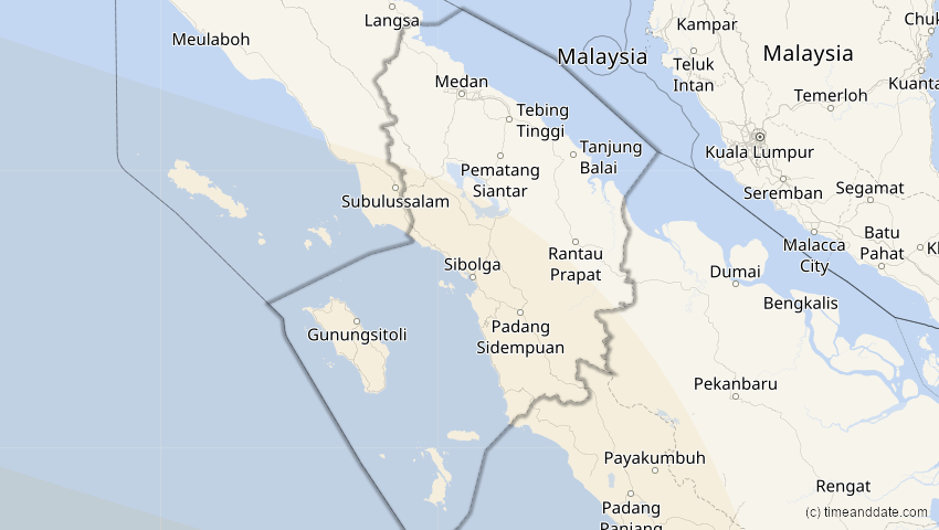 A map of Sumatera Utara, Indonesien, showing the path of the 3. Aug 2092 Ringförmige Sonnenfinsternis