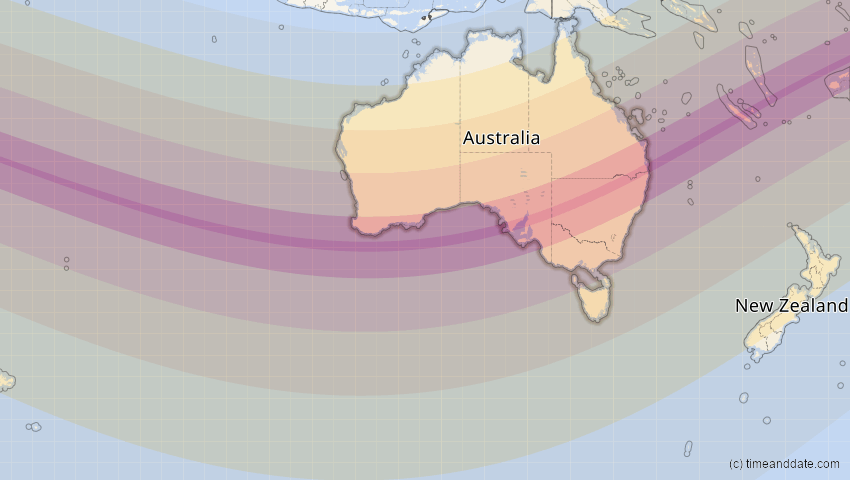 A map of Australien, showing the path of the 27. Jan 2093 Totale Sonnenfinsternis