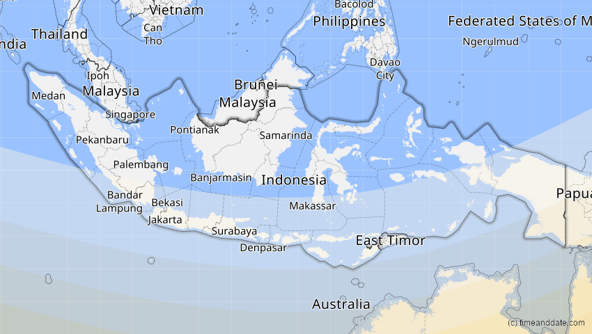 A map of Indonesien, showing the path of the 27. Jan 2093 Totale Sonnenfinsternis