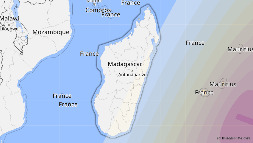 A map of Madagaskar, showing the path of the 27. Jan 2093 Totale Sonnenfinsternis