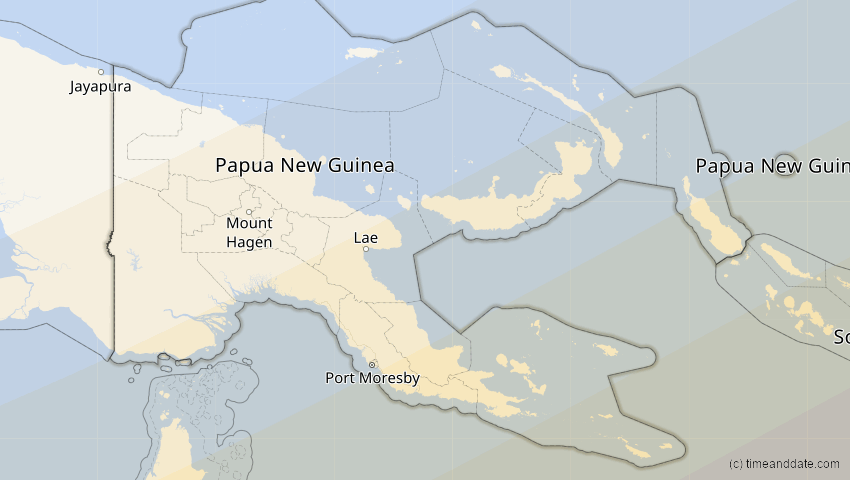 A map of Papua-Neuguinea, showing the path of the 27. Jan 2093 Totale Sonnenfinsternis