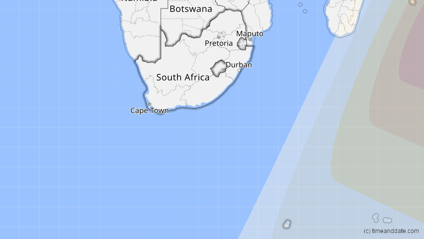 A map of Südafrika, showing the path of the 27. Jan 2093 Totale Sonnenfinsternis