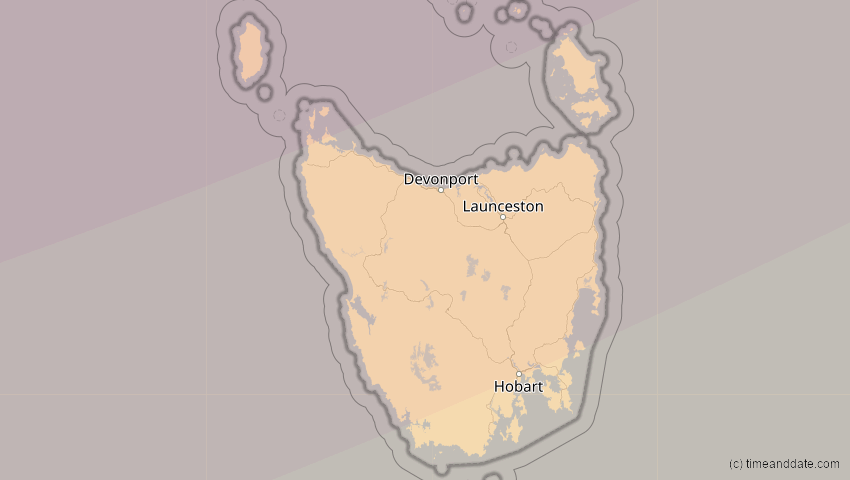 A map of Tasmanien, Australien, showing the path of the 27. Jan 2093 Totale Sonnenfinsternis