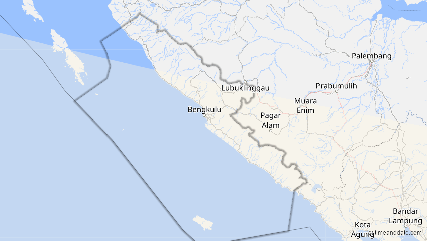 A map of Bengkulu, Indonesien, showing the path of the 27. Jan 2093 Totale Sonnenfinsternis