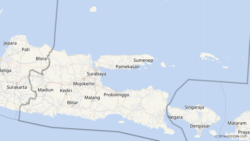 A map of Jawa Timur, Indonesien, showing the path of the 27. Jan 2093 Totale Sonnenfinsternis