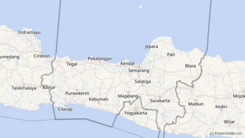 A map of Jawa Tengah, Indonesien, showing the path of the 27. Jan 2093 Totale Sonnenfinsternis