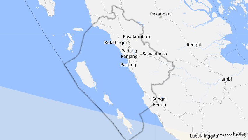 A map of Sumatera Barat, Indonesien, showing the path of the 27. Jan 2093 Totale Sonnenfinsternis