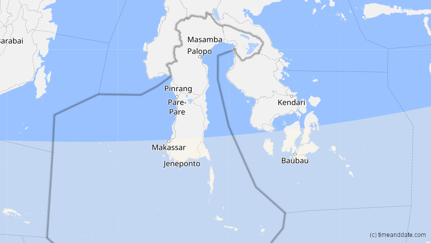 A map of Sulawesi Selatan, Indonesien, showing the path of the 27. Jan 2093 Totale Sonnenfinsternis