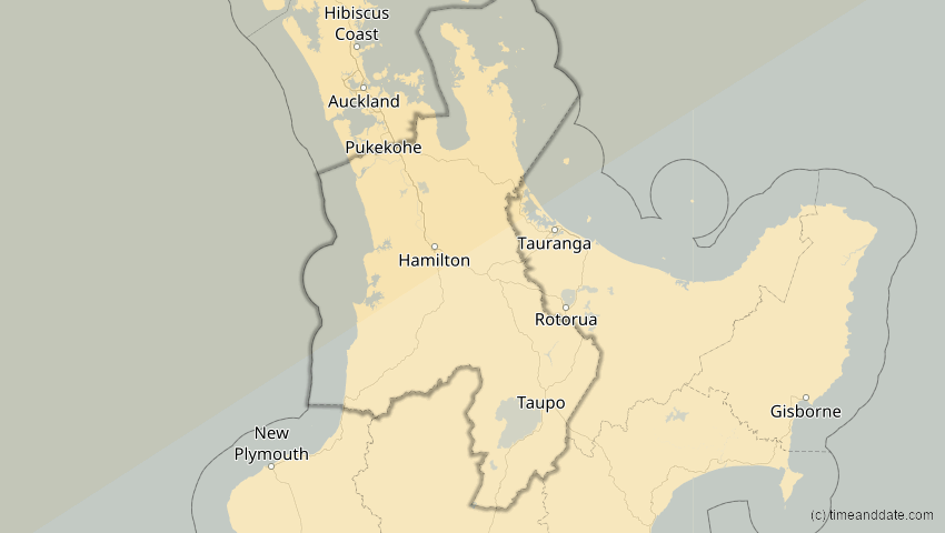 A map of Waikato, Neuseeland, showing the path of the 27. Jan 2093 Totale Sonnenfinsternis