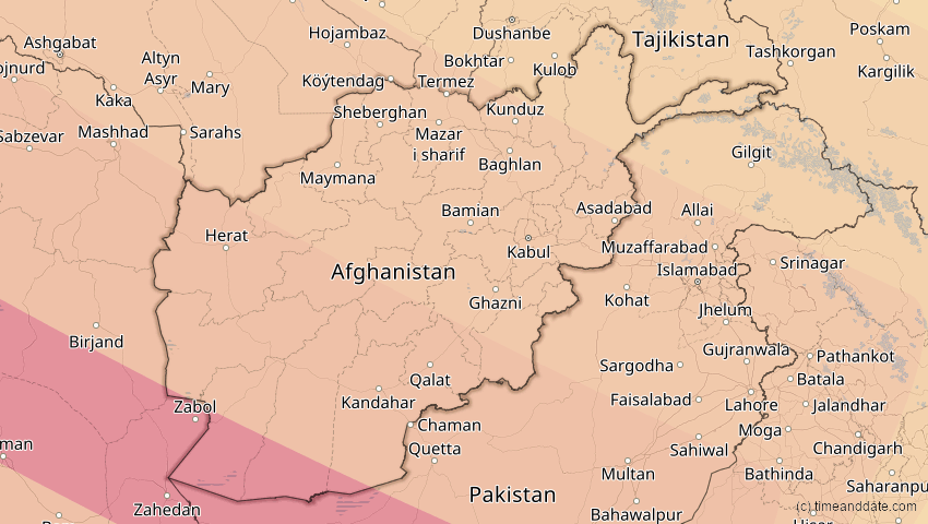 A map of Afghanistan, showing the path of the 23. Jul 2093 Ringförmige Sonnenfinsternis