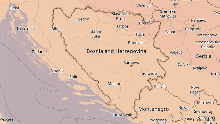 A map of Bosnien und Herzegowina, showing the path of the 23. Jul 2093 Ringförmige Sonnenfinsternis