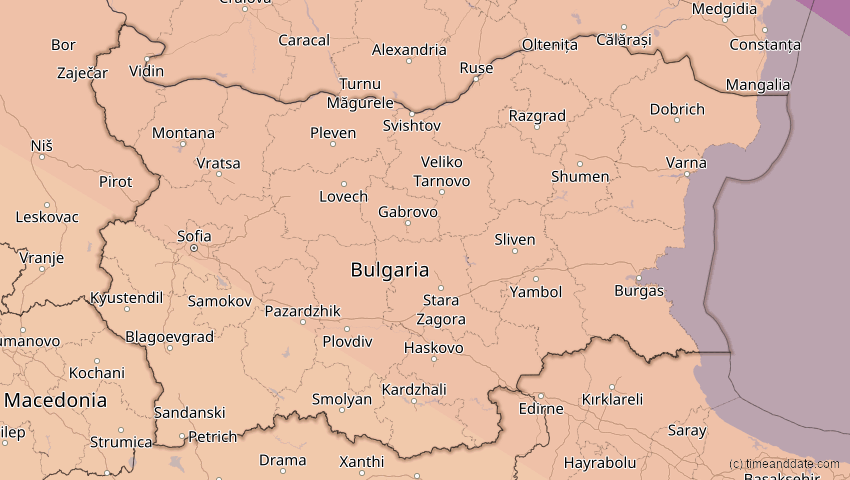A map of Bulgarien, showing the path of the 23. Jul 2093 Ringförmige Sonnenfinsternis