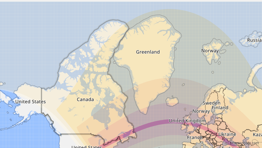 A map of Kanada, showing the path of the 23. Jul 2093 Ringförmige Sonnenfinsternis