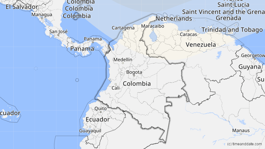 A map of Kolumbien, showing the path of the 23. Jul 2093 Ringförmige Sonnenfinsternis