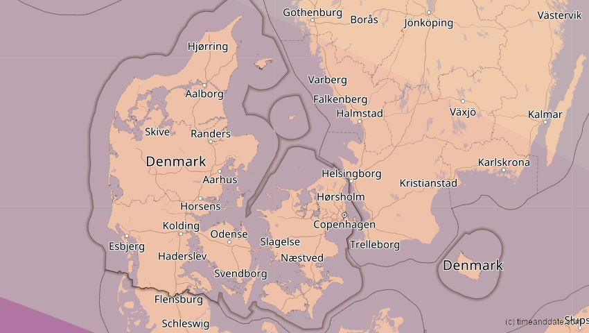 A map of Dänemark, showing the path of the 23. Jul 2093 Ringförmige Sonnenfinsternis