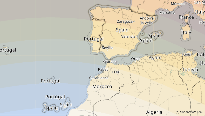 A map of Spanien, showing the path of the 23. Jul 2093 Ringförmige Sonnenfinsternis