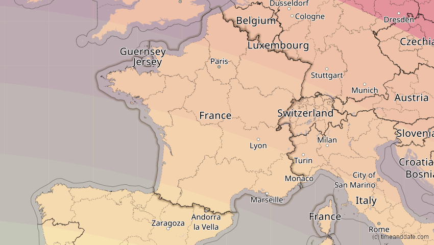A map of Frankreich, showing the path of the 23. Jul 2093 Ringförmige Sonnenfinsternis