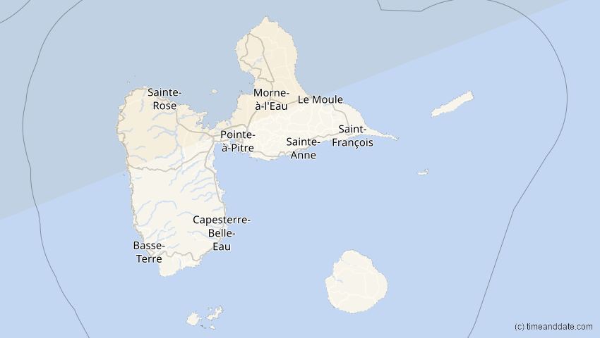 A map of Guadeloupe, showing the path of the 23. Jul 2093 Ringförmige Sonnenfinsternis