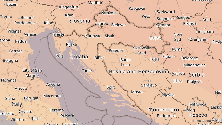A map of Kroatien, showing the path of the 23. Jul 2093 Ringförmige Sonnenfinsternis