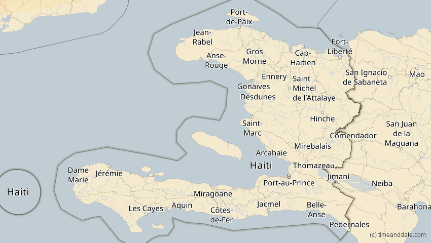 A map of Haiti, showing the path of the 23. Jul 2093 Ringförmige Sonnenfinsternis