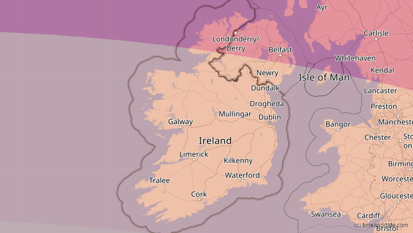 A map of Irland, showing the path of the 23. Jul 2093 Ringförmige Sonnenfinsternis