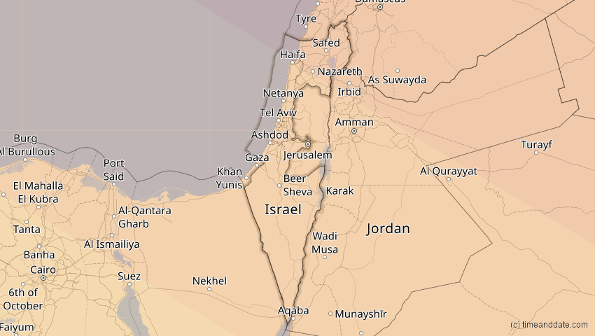 A map of Israel, showing the path of the 23. Jul 2093 Ringförmige Sonnenfinsternis