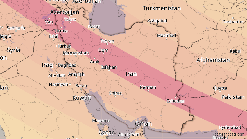 A map of Iran, showing the path of the 23. Jul 2093 Ringförmige Sonnenfinsternis