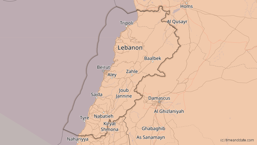 A map of Libanon, showing the path of the 23. Jul 2093 Ringförmige Sonnenfinsternis