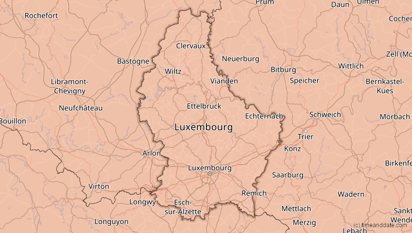 A map of Luxemburg, showing the path of the 23. Jul 2093 Ringförmige Sonnenfinsternis