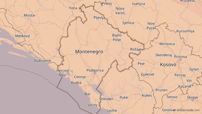 A map of Montenegro, showing the path of the 23. Jul 2093 Ringförmige Sonnenfinsternis