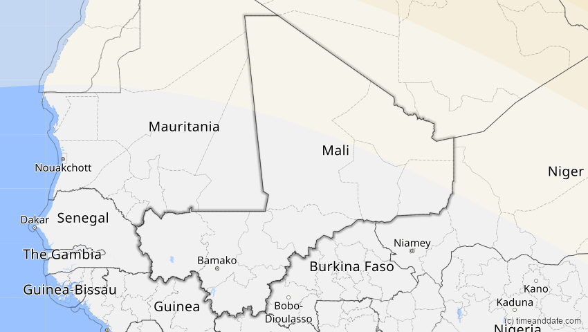 A map of Mali, showing the path of the 23. Jul 2093 Ringförmige Sonnenfinsternis