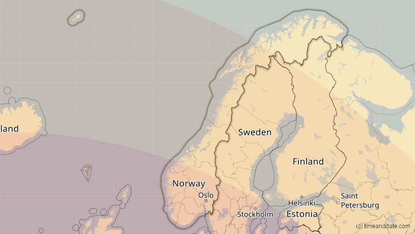 A map of Norwegen, showing the path of the 23. Jul 2093 Ringförmige Sonnenfinsternis