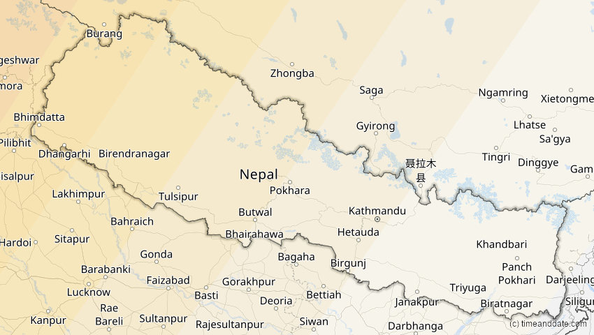 A map of Nepal, showing the path of the 23. Jul 2093 Ringförmige Sonnenfinsternis