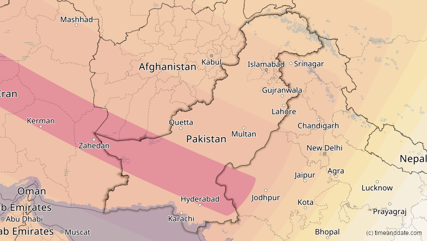 A map of Pakistan, showing the path of the 23. Jul 2093 Ringförmige Sonnenfinsternis