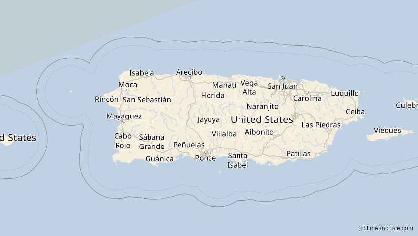 A map of Puerto Rico, showing the path of the 23. Jul 2093 Ringförmige Sonnenfinsternis
